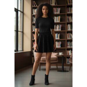 Kenar Studio Petites Black Velvet Textured A-Line Wrap Skirt 4p